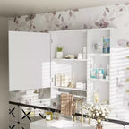Meuble de rangement mural de salle de bain Clihome, armoires à pharmacie avec grande porte miroir, étagères réglables et trois niveaux de rangement ouverts