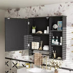 Meuble de rangement mural de salle de bain Clihome, armoires à pharmacie avec grande porte miroir, étagères réglables et trois niveaux de rangement ouverts