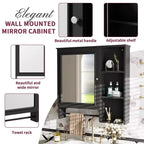 Meuble de rangement mural de salle de bain Clihome, armoires à pharmacie avec grande porte miroir, étagères réglables et trois niveaux de rangement ouverts