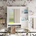 Meuble de rangement mural de salle de bain Clihome, armoires à pharmacie avec grande porte miroir, étagères réglables et trois niveaux de rangement ouverts