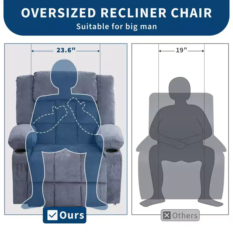 23.6 Fauteuil inclinable électrique surdimensionné avec chaleur et massage, élévateur électrique pour canapé individuel surdimensionné, charge maximale de 350 lb