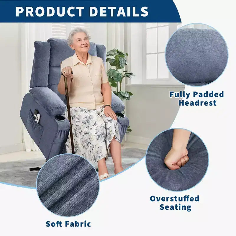 23.6 Fauteuil inclinable électrique surdimensionné avec chaleur et massage, élévateur électrique pour canapé individuel surdimensionné, charge maximale de 350 lb