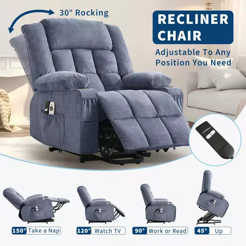 23.6 Fauteuil inclinable électrique surdimensionné avec chaleur et massage, élévateur électrique pour canapé individuel surdimensionné, charge maximale de 350 lb