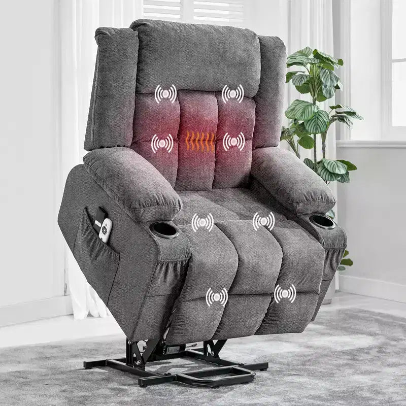 23.6 Fauteuil inclinable électrique surdimensionné avec chaleur et massage, élévateur électrique pour canapé individuel surdimensionné, charge maximale de 350 lb