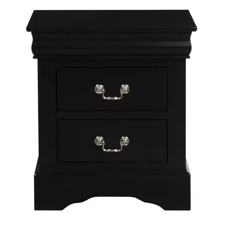 Black Finish Traditional Bedroom Wooden Nightstand 1pc Louis Philippe Style Furniture Two Drawers Storage