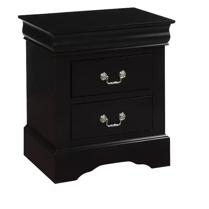 Table de chevet traditionnelle en bois, finition noire, 1 pièce, style Louis Philippe, deux tiroirs de rangement