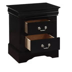 Table de chevet traditionnelle en bois, finition noire, 1 pièce, style Louis Philippe, deux tiroirs de rangement