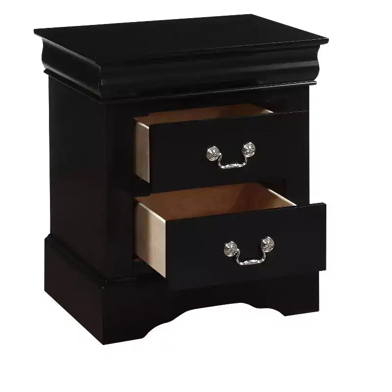 Table de chevet traditionnelle en bois, finition noire, 1 pièce, style Louis Philippe, deux tiroirs de rangement