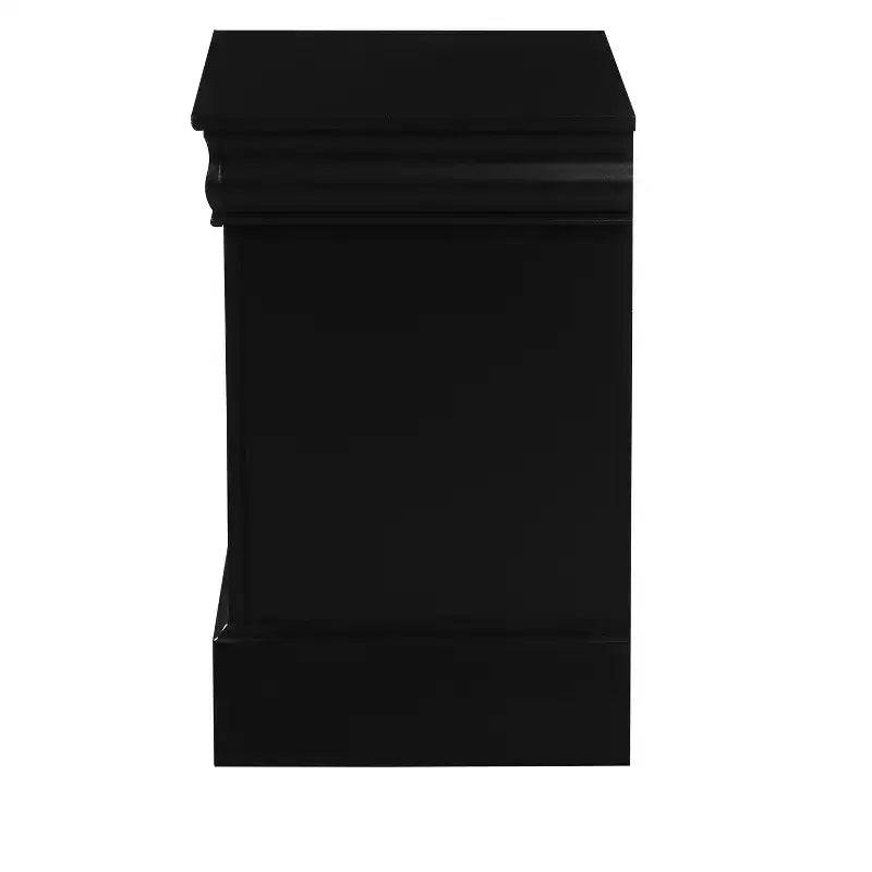 Table de chevet traditionnelle en bois, finition noire, 1 pièce, style Louis Philippe, deux tiroirs de rangement
