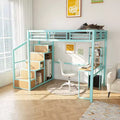 Bellemave Full Loft Bed w/Desk & Storage - Heavy Metal Frame, 4 Cabinets, Staircase & Rack Space-Saver for Kids/Teens Desk (Green)