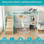 Lit mezzanine Bellemave avec bureau et rangement - Cadre en métal robuste, 4 armoires, escalier et étagère - Idéal pour enfants/adolescents (Vert)