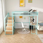 Lit mezzanine Bellemave avec bureau et rangement - Cadre en métal robuste, 4 armoires, escalier et étagère - Idéal pour enfants/adolescents (Vert)