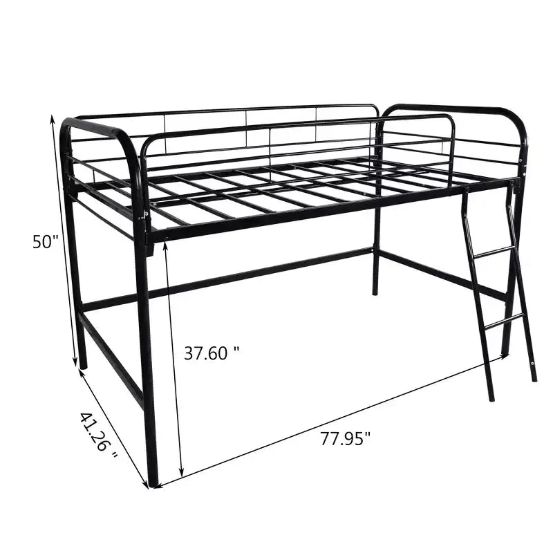 Bellemave Lit mezzanine en métal, lit mezzanine noir taille double