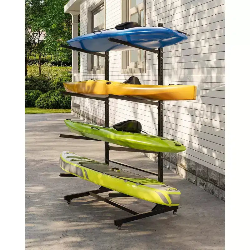 Support de rangement autoportant pour 2 kayaks, noir, robuste et réglable, avec roues verrouillables pour kayak/canoë/paddleboard (utilisation intérieure/extérieure, 1 paquet)