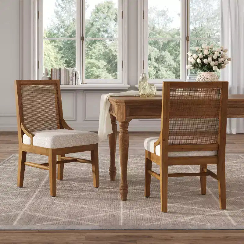 Christopher Knight Home Farida, chaise de salle à manger en bois d'hévéa rembourrée avec dossier en rotin (lot de 2)