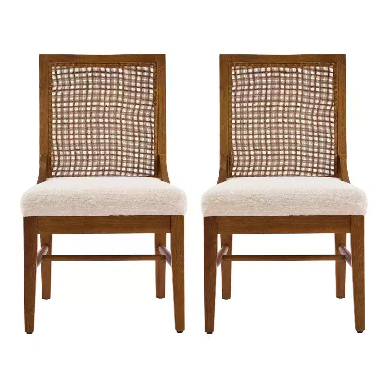Christopher Knight Home Farida, chaise de salle à manger en bois d'hévéa rembourrée avec dossier en rotin (lot de 2)