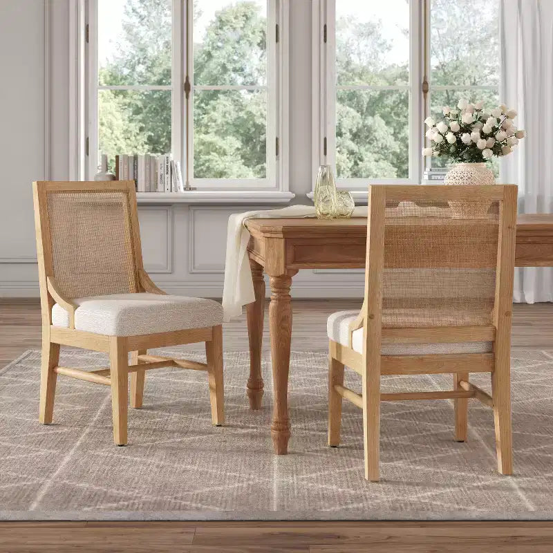 Christopher Knight Home Farida, chaise de salle à manger en bois d'hévéa rembourrée avec dossier en rotin (lot de 2)