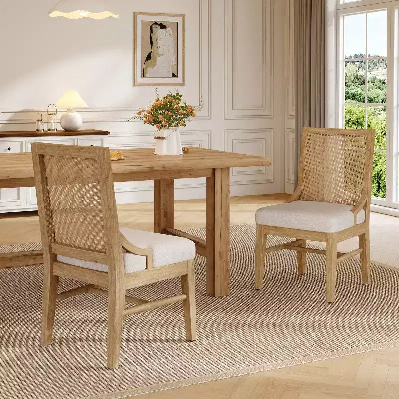 Christopher Knight Home Farida Upholstered Rubberwood Dining Chair with Rattan Back (Set of 2)