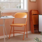 Coolmee Lot de 4 chaises pliantes en métal, ensemble de 4 chaises pliantes portables avec cadre entièrement en acier, pliables et empilables pour le bureau, la maison et l'extérieur