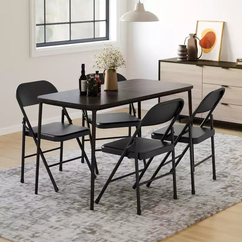 Coolmee Lot de 4 chaises pliantes en métal, ensemble de 4 chaises pliantes portables avec cadre entièrement en acier, pliables et empilables pour le bureau, la maison et l'extérieur