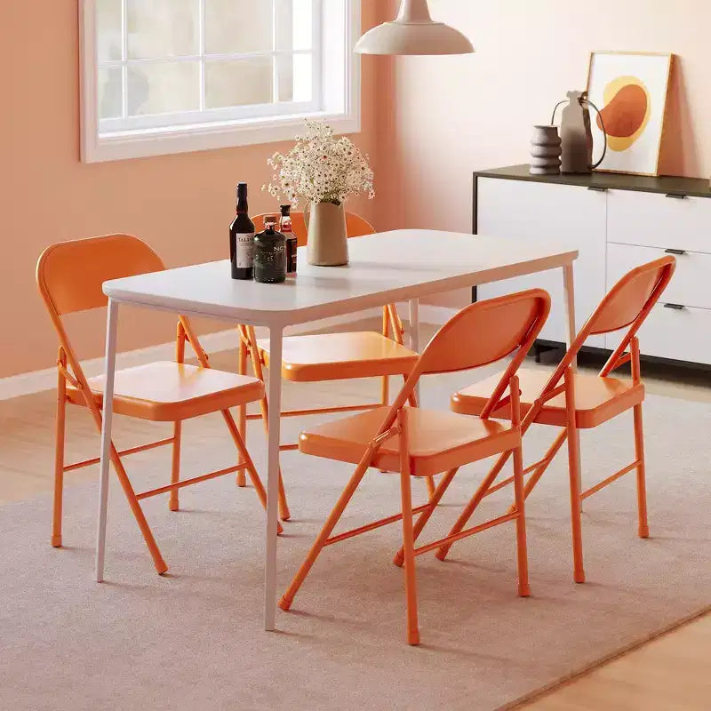 Coolmee Lot de 4 chaises pliantes en métal, ensemble de 4 chaises pliantes portables avec cadre entièrement en acier, pliables et empilables pour le bureau, la maison et l'extérieur