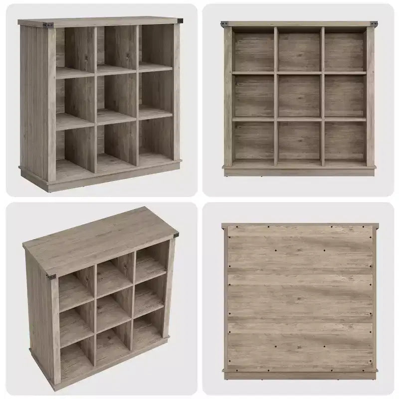 Étagère de rangement à 9 cubes, bibliothèque horizontale de style ferme à 4 niveaux, bibliothèque de rangement en bois de 95 cm pour entrée, longues étagères basses pour chambre.