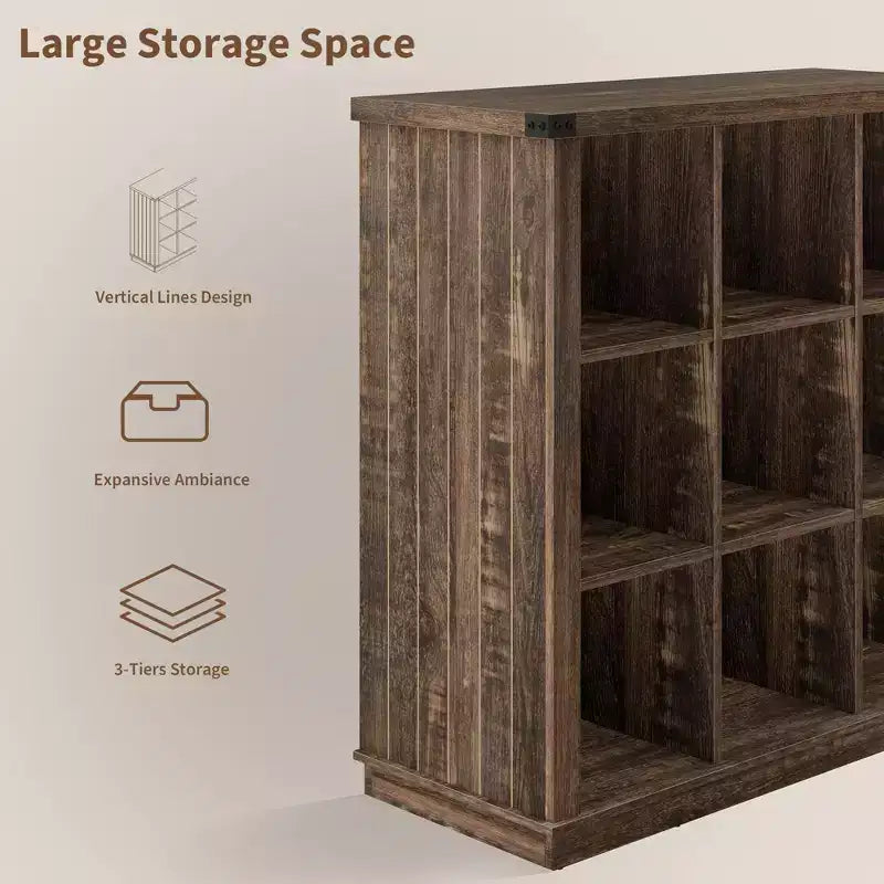 Étagère de rangement à 9 cubes, bibliothèque horizontale de style ferme à 4 niveaux, bibliothèque de rangement en bois de 95 cm pour entrée, longues étagères basses pour chambre.