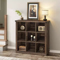 9 Cube Storage Organizer Bookshelf, 4 Tier Farmhouse Horizontal Bookcase, 37.4 Inch Wood Storage Bookcase for Entryway, Long Low Bookshelves for Room