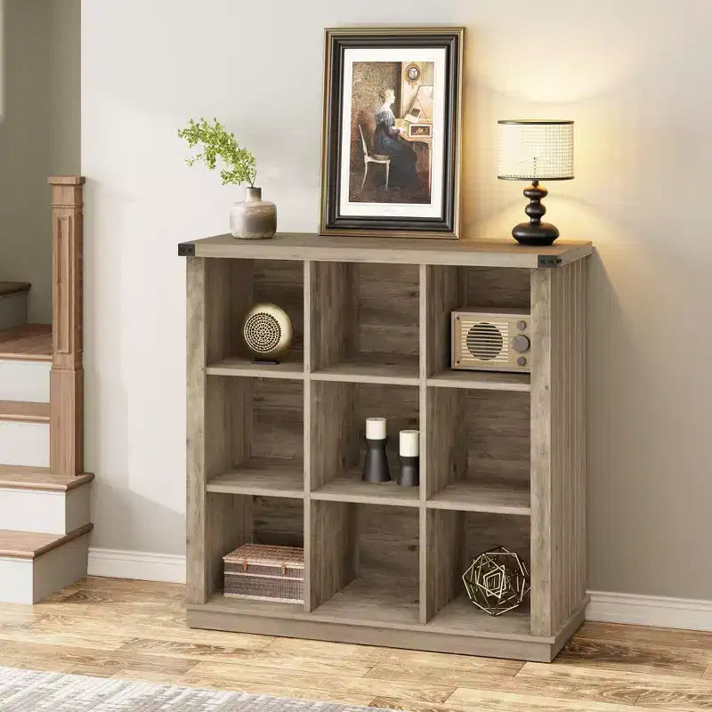 Étagère de rangement à 9 cubes, bibliothèque horizontale de style ferme à 4 niveaux, bibliothèque de rangement en bois de 95 cm pour entrée, longues étagères basses pour chambre.