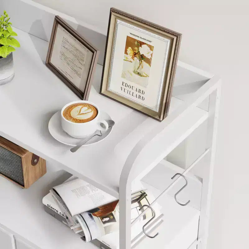 Commode à 5 tiroirs en tissu avec plateau en bois - Organiseur de rangement robuste à cadre métallique pour chambre, couloir, entrée