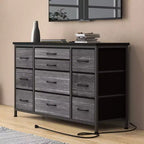 Commode de rangement à 10 tiroirs, meuble TV de 140 cm de large, commode en tissu avec prises de courant, cadre en acier robuste, grand meuble TV pour chambre et salon