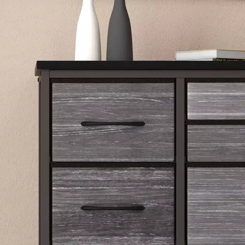 Commode de rangement à 10 tiroirs, meuble TV de 140 cm de large, commode en tissu avec prises de courant, cadre en acier robuste, grand meuble TV pour chambre et salon