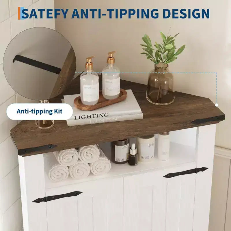 Armoire de rangement d'angle American Country : rangement polyvalent pour de multiples scénarios : solution de rangement pour la salle de bain, la cuisine et le salon.
