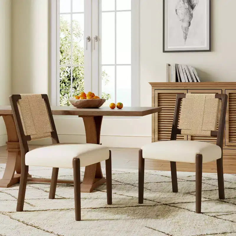 Christopher Knight Home Benitez Chaise de salle à manger en bois d'hévéa rembourrée avec dossier en corde tressée (lot de 2)
