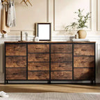 Meuble TV large de 63 po en tissu avec 14 tiroirs, grand centre de divertissement pour téléviseurs de 65 à 75 po avec prises électriques intégrées, pour chambre à coucher, penderie, salon