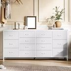 Meuble TV large de 63 po en tissu avec 14 tiroirs, grand centre de divertissement pour téléviseurs de 65 à 75 po avec prises électriques intégrées, pour chambre à coucher, penderie, salon