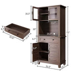 Meuble de rangement haut de cuisine de 183 cm, armoire de cuisine avec support pour micro-ondes, buffet avec tiroirs et portes vitrées pour salle à manger