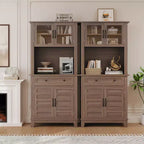 Meuble de rangement haut de cuisine de 183 cm, armoire de cuisine avec support pour micro-ondes, buffet avec tiroirs et portes vitrées pour salle à manger