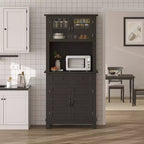 Meuble de rangement haut de cuisine de 183 cm, armoire de cuisine avec support pour micro-ondes, buffet avec tiroirs et portes vitrées pour salle à manger