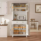 Meuble de rangement haut de cuisine de 183 cm, armoire de cuisine avec support pour micro-ondes, buffet avec tiroirs et portes vitrées pour salle à manger