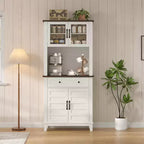 Meuble de rangement haut de cuisine de 183 cm, armoire de cuisine avec support pour micro-ondes, buffet avec tiroirs et portes vitrées pour salle à manger