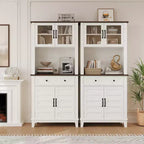 Meuble de rangement haut de cuisine de 183 cm, armoire de cuisine avec support pour micro-ondes, buffet avec tiroirs et portes vitrées pour salle à manger