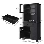 Meuble de rangement haut de cuisine de 183 cm, armoire de cuisine avec support pour micro-ondes, buffet avec tiroirs et portes vitrées pour salle à manger