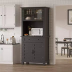 72 in Tall Kitchen Pantry Cabinet, Kitchen Hutch Bar Cabinet with Microwave Stand, Cupboard with Drawers Glass Doors for Dining Room