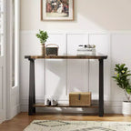 Console 2 niveaux avec rangement, Table d'entrée de style rustique 110 cm avec cadre en métal et MDF, Table basse étroite derrière le canapé pour le salon