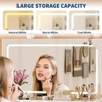 Coiffeuse moderne avec miroir, plateau en verre, miroir grossissant, support pour sèche-cheveux, 10 tiroirs et tabouret pour chambre à coucher, dressing