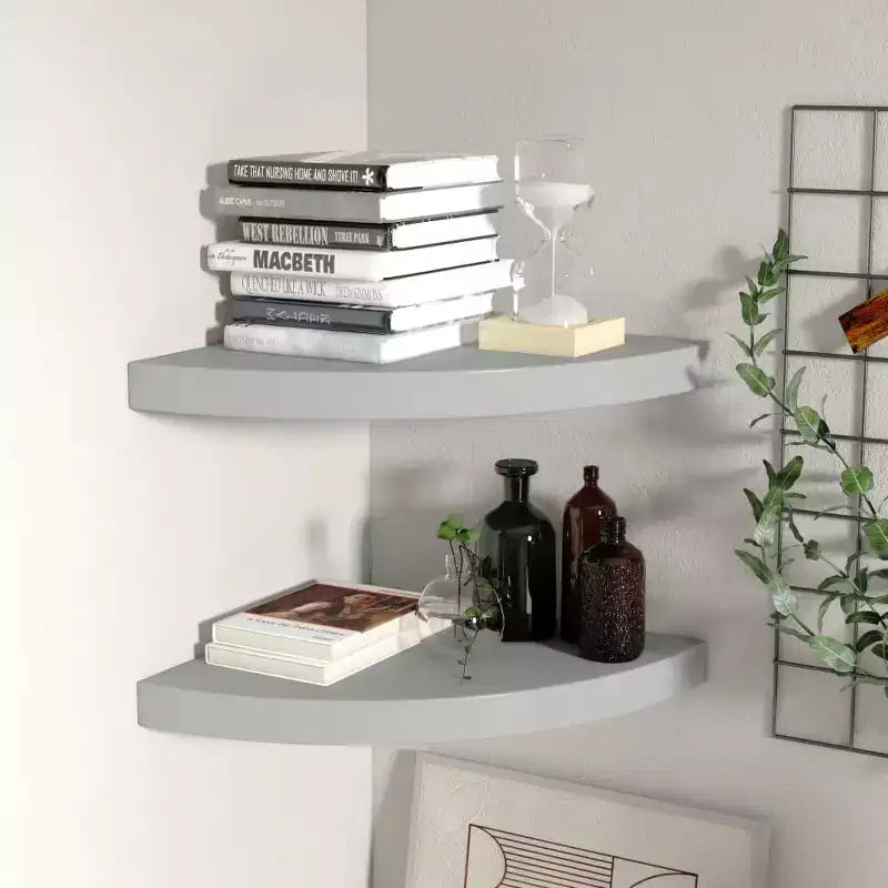 Corner Shelf Set of 2 Gray Honeycomb MDF, metal Small