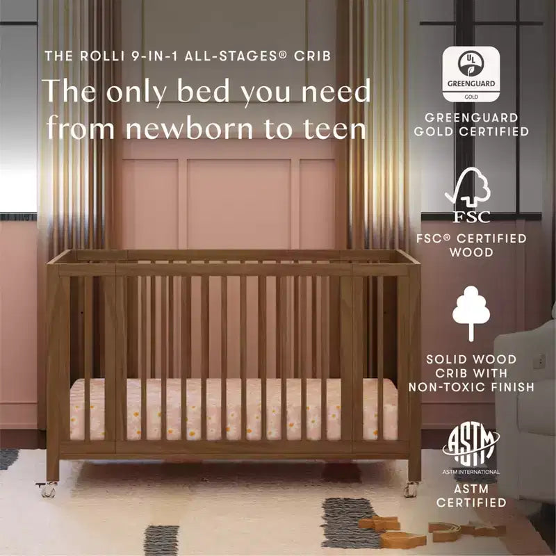 Lit de bébé évolutif 9-en-1 Babyletto Rolli avec berceau et kits de conversion pour lit de bambin