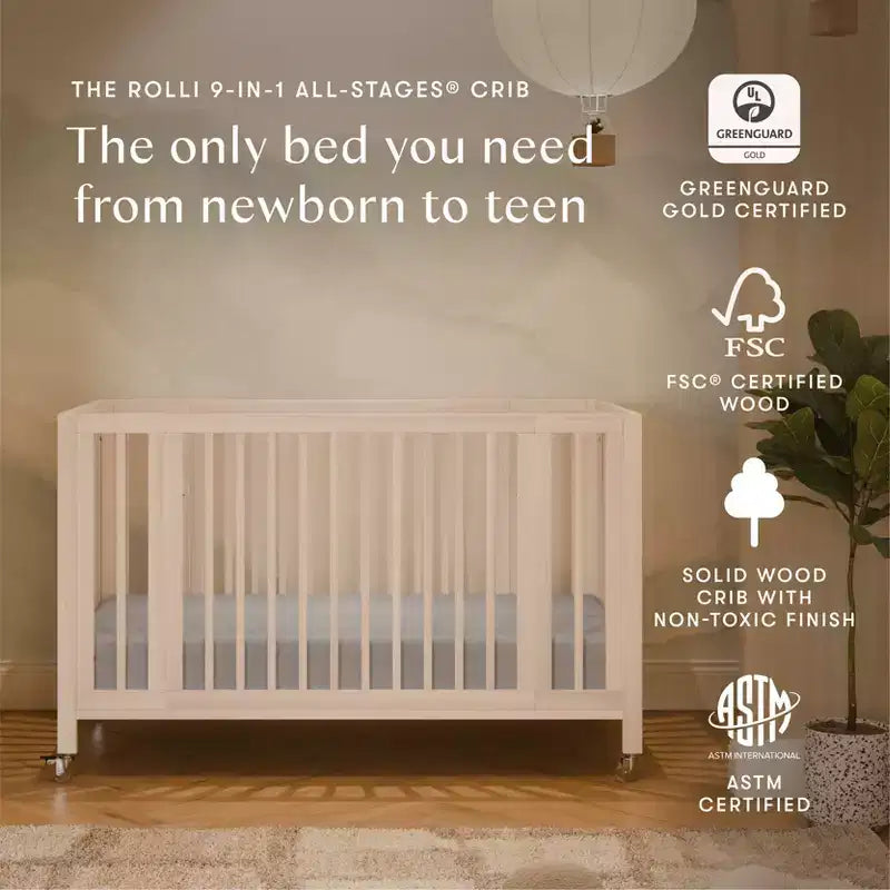 Lit de bébé évolutif 9-en-1 Babyletto Rolli avec berceau et kits de conversion pour lit de bambin