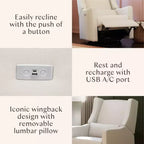 Fauteuil inclinable et pivotant électrique Babyletto Kiwi avec port USB